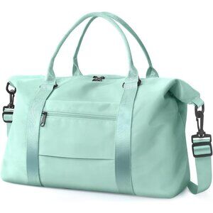 Women Men Cyan Waterproof Carry On Tote Travel Duffle Bag with Trolley Sleeve